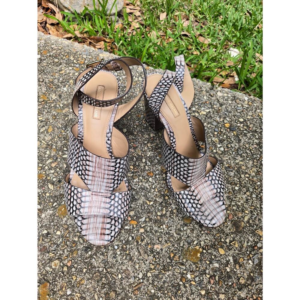 Antonio Melani Snake Python Print Ankle Strap Open Toe Heels Women Sz 8 M Brown